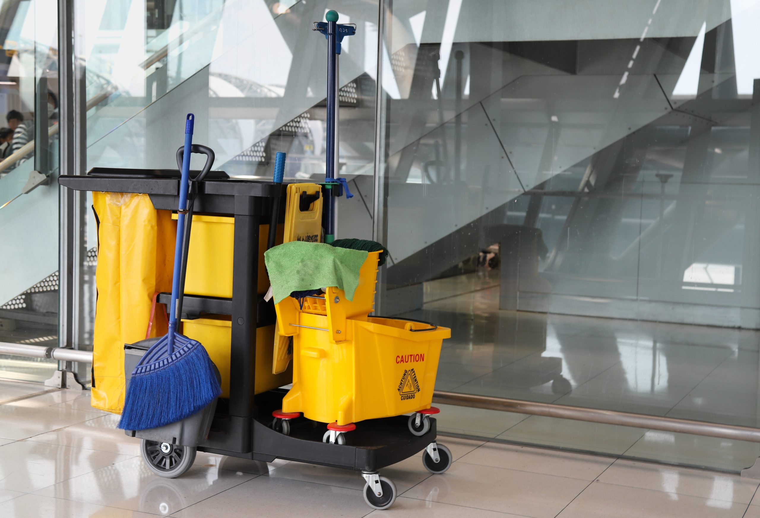 Closeup Of Janitorial, Cleaning Equipment And Tools For Floor Cleaning.